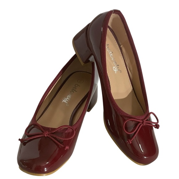 BELOVELY BURGANDY SQUARE TOE BALLET PUMP WITH CHUNKY BLOCK HEEL SZ 6 M EUC - Picture 2 of 12